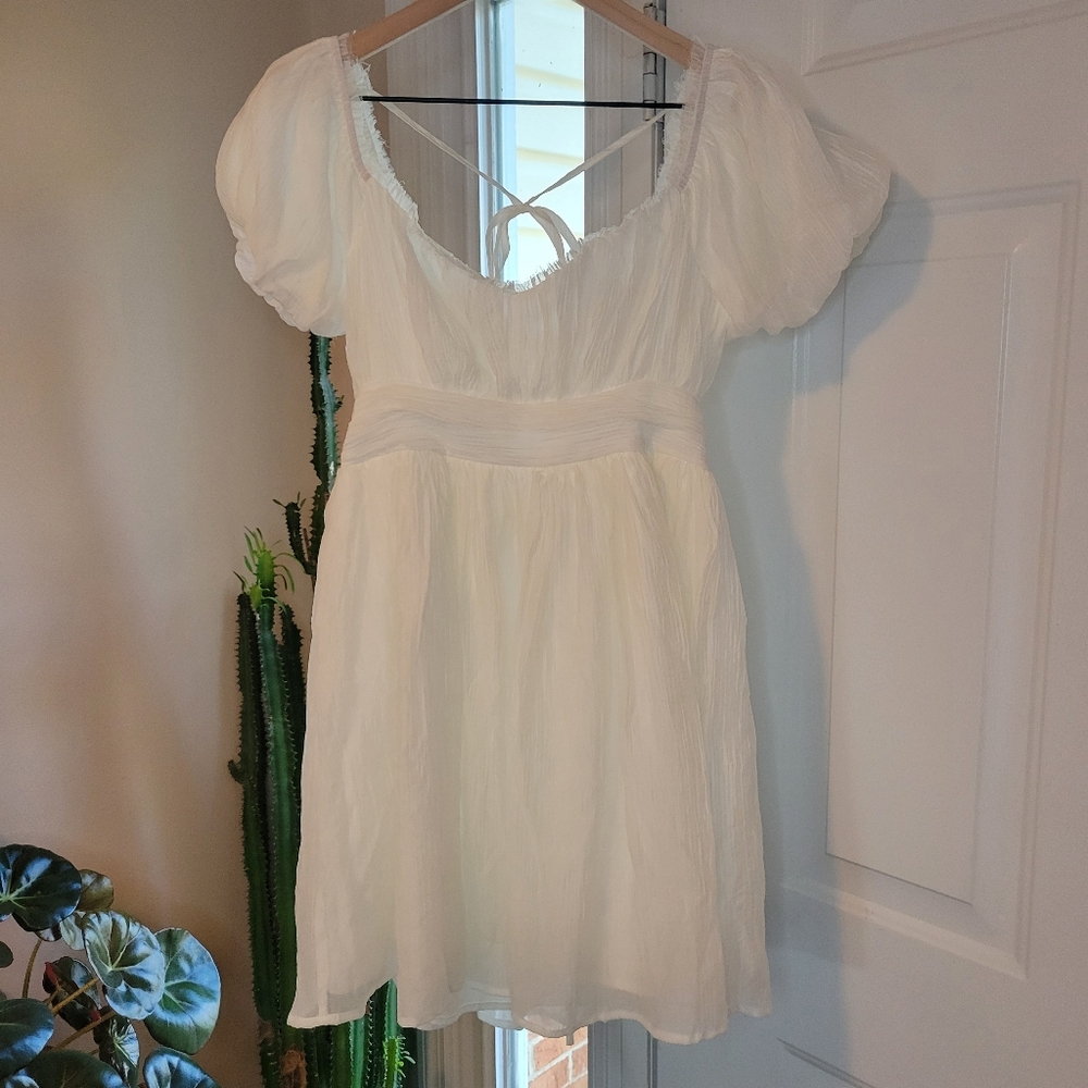 Altar'd State White Puff Sleeve Graduation Date Night‎ Knee Length Dress, Size S